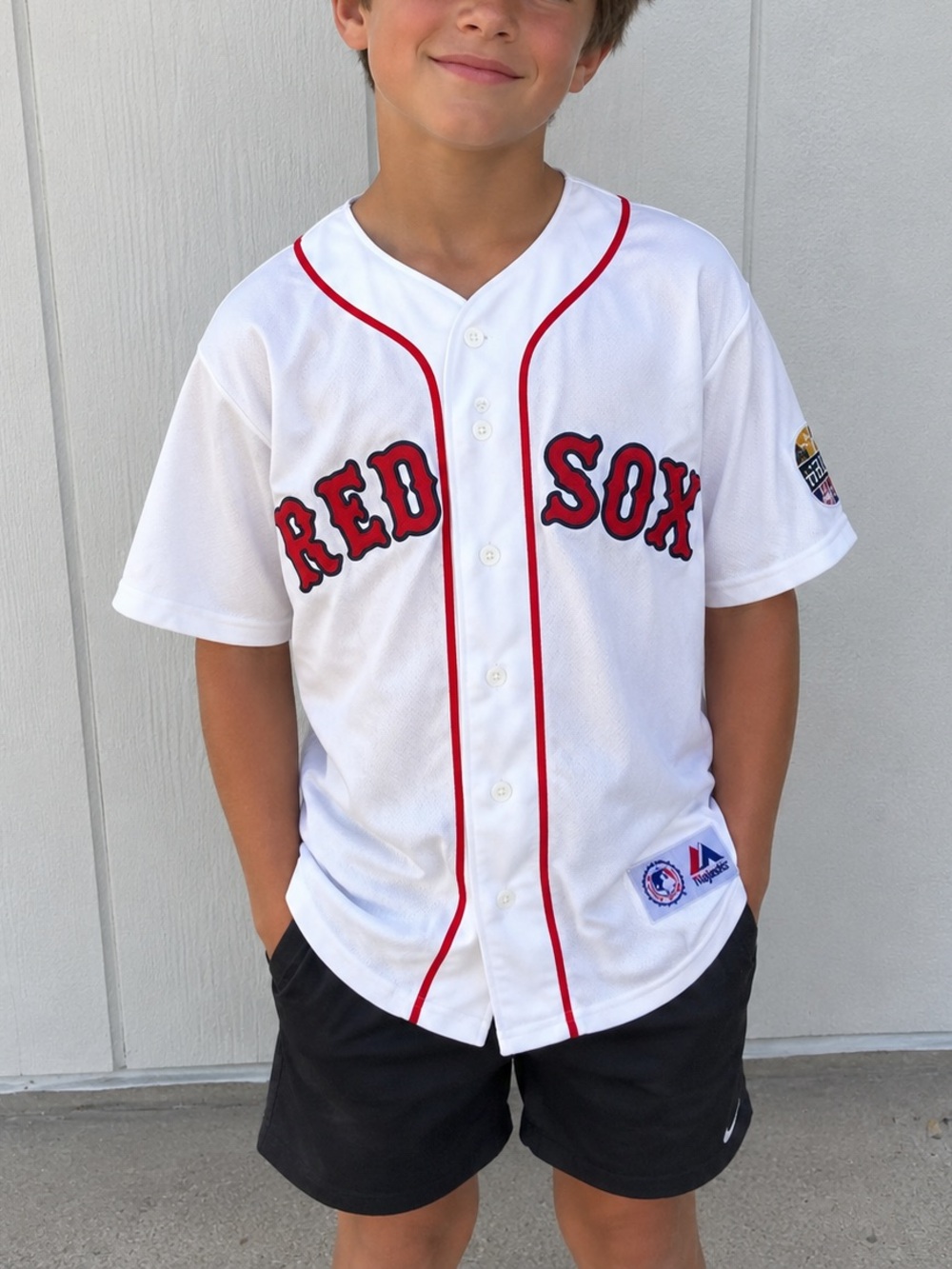 Majestic White and Red Boston Red Sox Kids Jersey